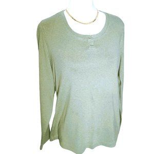 LL Bean Green Long Sleeve Henley Top - Size L